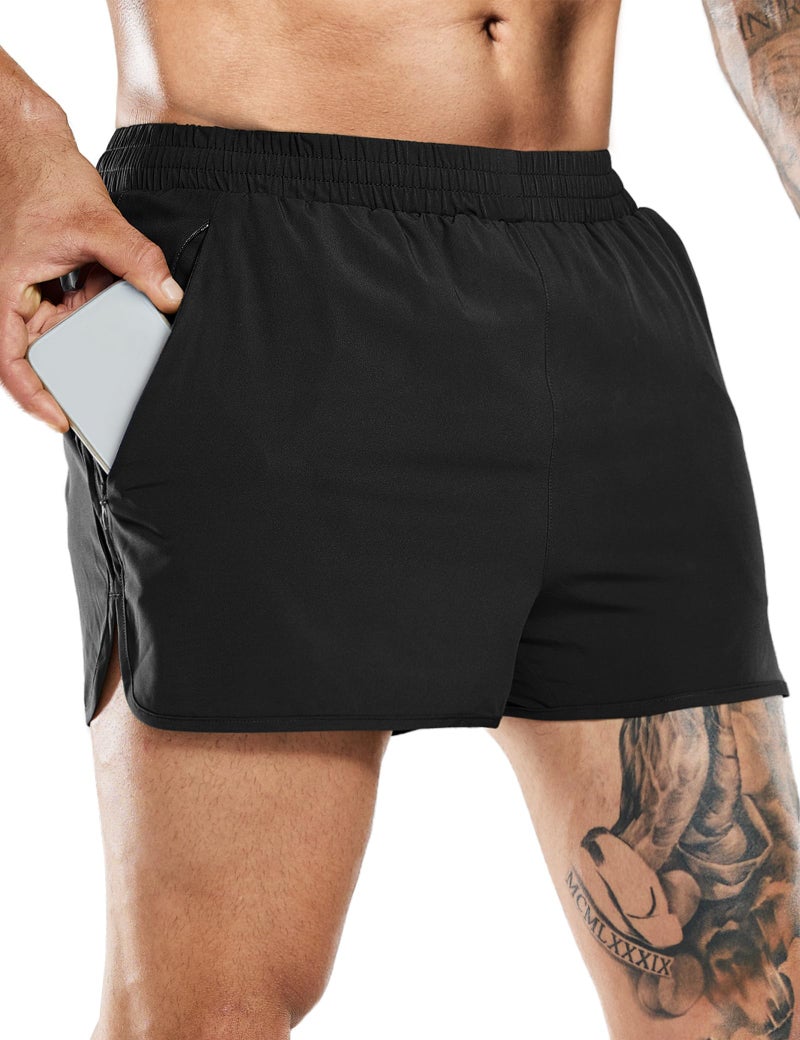 MIER Men's 3 Inches Quick Dry Running Shorts Water Resistant Lightweight Athletic Workout Training Activewear with Liner Zip Pockets Black M - Image 1